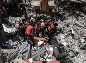 Bombed building-paramedics-Gaza Aqsa flood 1023