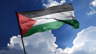 3d illustration flag of Palestine. Palestine flag isolated on the blue sky with clipping path.